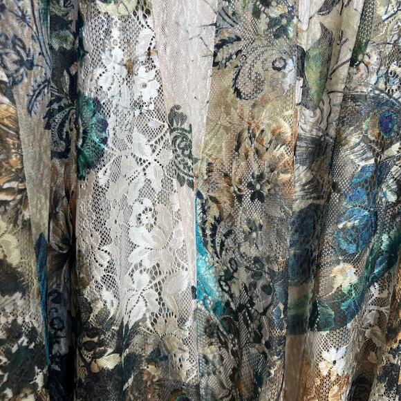 Ali Miles Open Front Kimono 2X Sheer Mesh Lace Multicolor Floral Peacock Feather - Picture 4 of 8